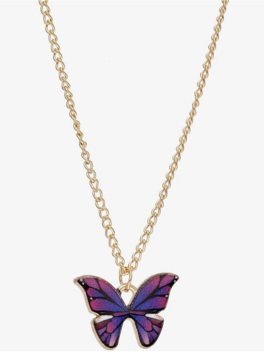 Gold Chain Necklace with Purple & Pink Butterfly Pendant